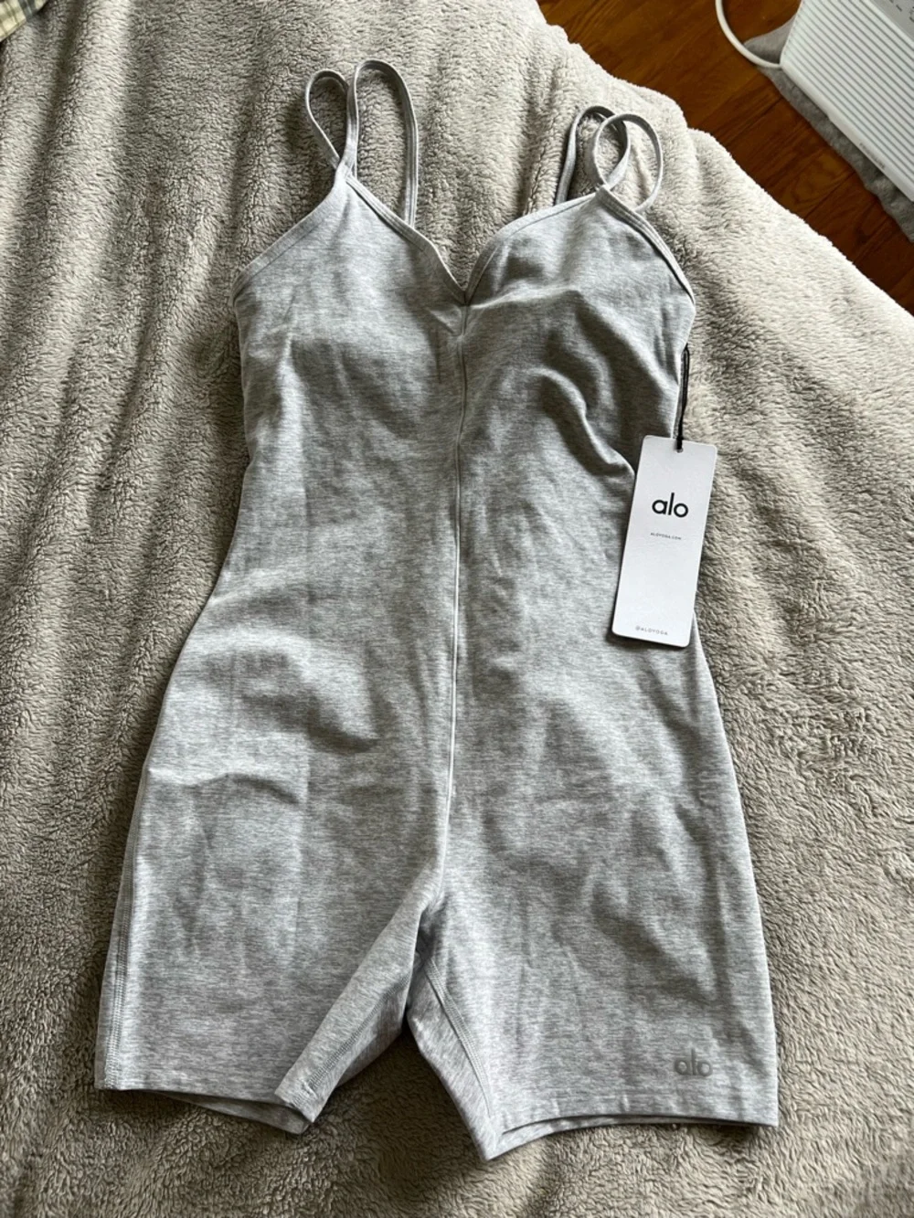 NEW! Alo Yoga Alosoft Suns Out Onesie Athletic Heather Grey Small Romper